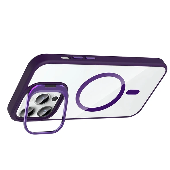 Zore Apple ile uyumlu iPhone 14 Pro Max Kılıf Standlı ve Kamera Lens Hediyeli M-Safe Şarj Özellikli Etro Kapak - Resim 3