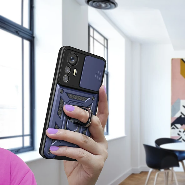 Zore Xiaomi ile uyumlu Mi 12 Lite Kılıf Magnetik Standlı Kamera Korumalı Sürgülü Vega Kapak - 7