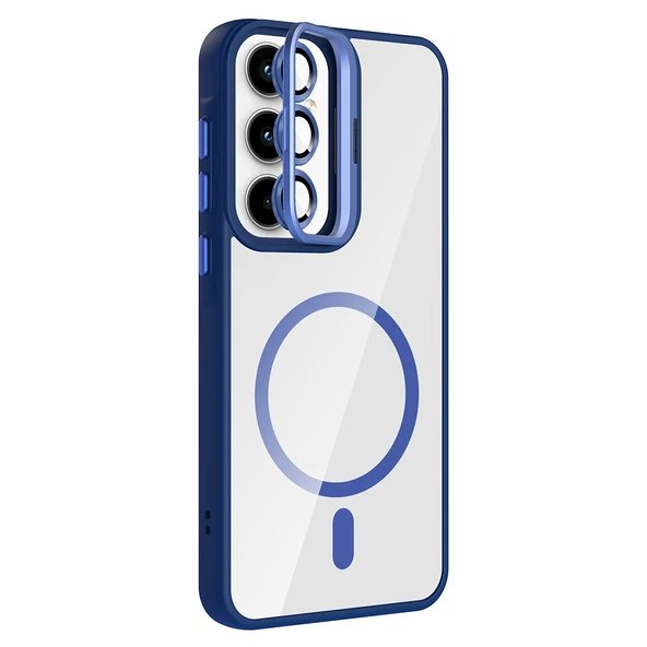 Zore Galaxy ile uyumlu A35 Kılıf Standlı ve Kamera Lens Hediyeli M-Safe Şarj Özellikli Etro Kapak - 6