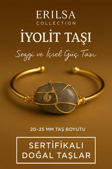 Sertifikalı Doğal İyolit Taşı Ayarlanabilir 24K Altın Kaplama Bileklik 20-25 mm ürün görseli