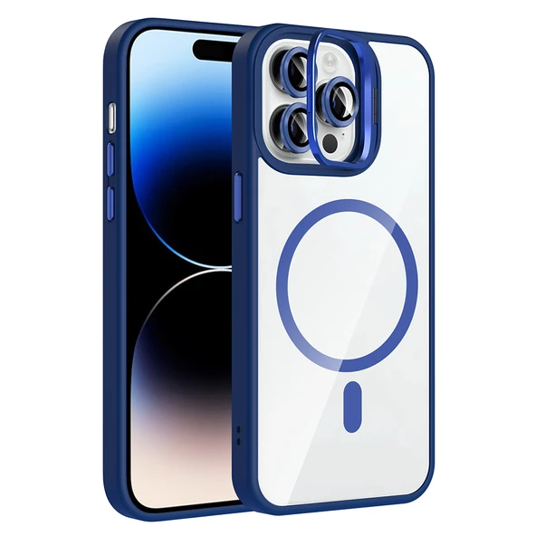 Zore Apple ile uyumlu iPhone 14 Pro Max Kılıf Standlı ve Kamera Lens Hediyeli M-Safe Şarj Özellikli Etro Kapak ürün görseli 1