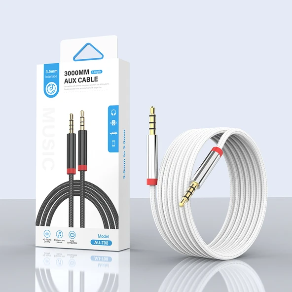 Zore AU-708 Örgü Tasarımlı Aux Audio Kablo 3.5mm 3m - Resim 3