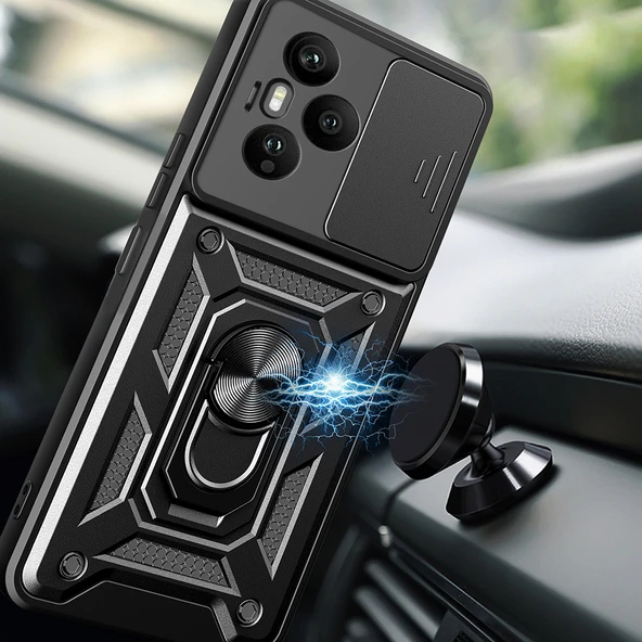 Zore Honor 400 Pro Kılıf Magnetik Standlı Kamera Korumalı Sürgülü Vega Kapak - 3