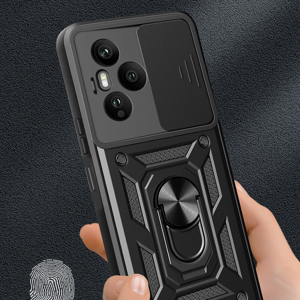 Zore Honor 400 Pro Kılıf Magnetik Standlı Kamera Korumalı Sürgülü Vega Kapak - 5