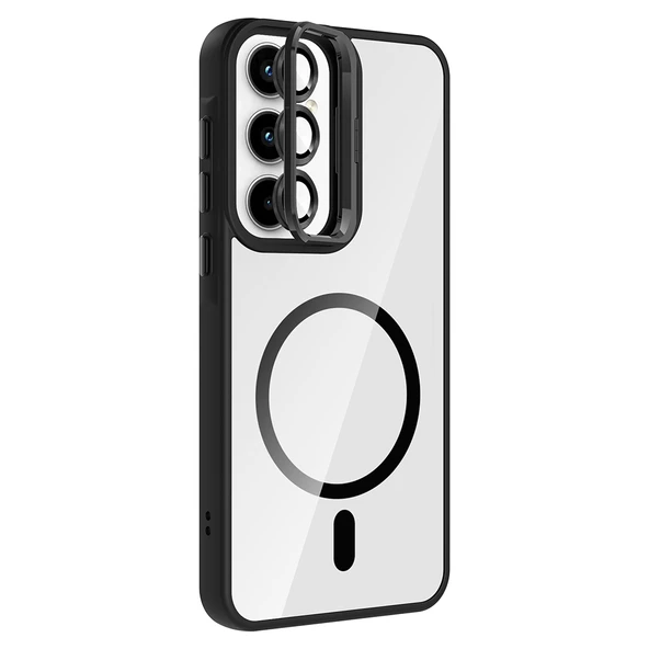 Zore Galaxy ile uyumlu A35 Kılıf Standlı ve Kamera Lens Hediyeli M-Safe Şarj Özellikli Etro Kapak - 4