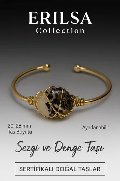 Sertifikalı Doğal Turmalinli Ay Taşı Ayarlanabilir 24K Altın Kaplama Bileklik 20-25 mm ürün görseli