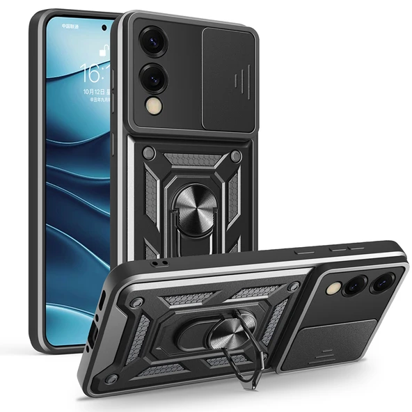 Zore Galaxy ile uyumlu S25 Edge Kılıf Magnetik Standlı Kamera Korumalı Sürgülü Vega Kapak - 9
