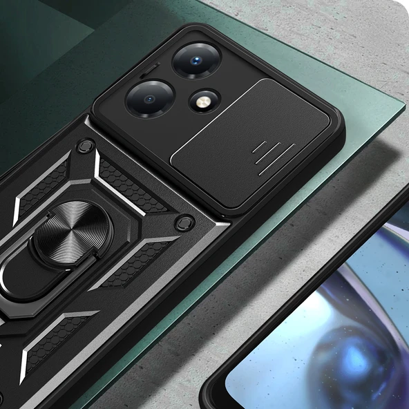 Zore İnfinix ile uyumlu Hot 30 Play Kılıf Magnetik Standlı Kamera Korumalı Sürgülü Vega Kapak - 6