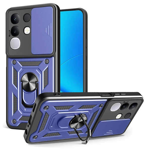 Zore Vivo ile uyumlu Y29 4G Kılıf Magnetik Standlı Kamera Korumalı Sürgülü Vega Kapak - 5