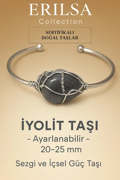 Sertifikalı Doğal İyolit Taşı Gümüş Kaplama Ayarlanabilir Bileklik – Sezgi ve İçsel Güç ürün görseli
