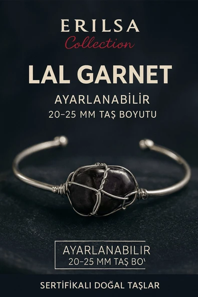 Sertifikalı Doğal Lal Garnet Taşı Gümüş Kaplama Ayarlanabilir Bileklik – Tutku ve Enerji ürün görseli