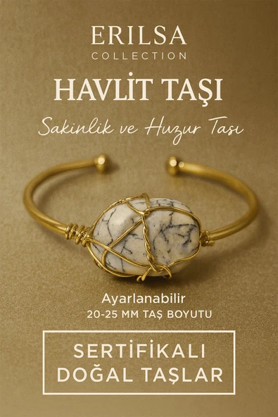 Sertifikalı Doğal Havlit Taşı Ayarlanabilir 24K Altın Kaplama Bileklik 20-25 mm ürün görseli
