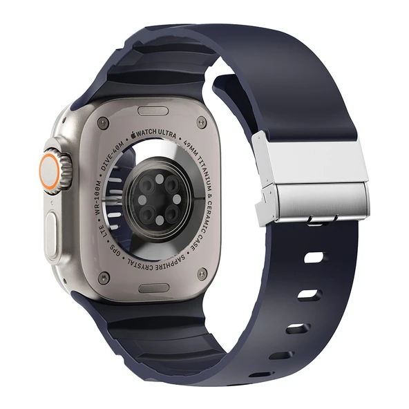 Apple Watch 7 45mm Zore KRD-145 Metal Tokalı Silikon Kordon - 1