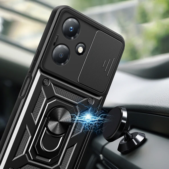 Zore İnfinix ile uyumlu Hot 30 Play Kılıf Magnetik Standlı Kamera Korumalı Sürgülü Vega Kapak - 5