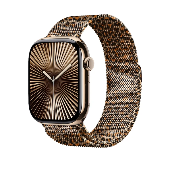 Apple Watch 44mm Zore KRD-01 Leopar Desenli Metal Kordon - Resim 5
