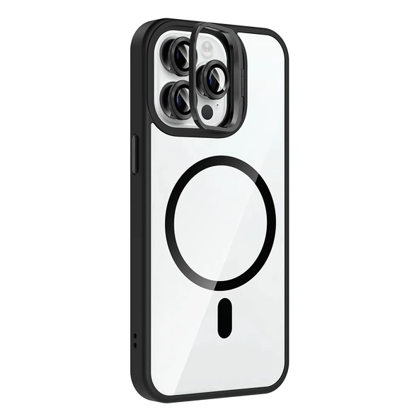 Zore Apple ile uyumlu iPhone 14 Pro Max Kılıf Standlı ve Kamera Lens Hediyeli M-Safe Şarj Özellikli Etro Kapak - Resim 10