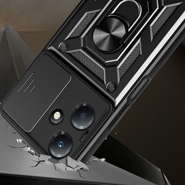 Zore İnfinix ile uyumlu Hot 30 Play Kılıf Magnetik Standlı Kamera Korumalı Sürgülü Vega Kapak - 4