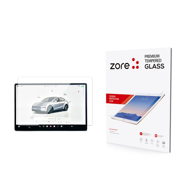 Zore Tesla Model Y Yeni Seri 2in1 Temperli Cam Araç Multimedya Ekran Koruyucu - 1