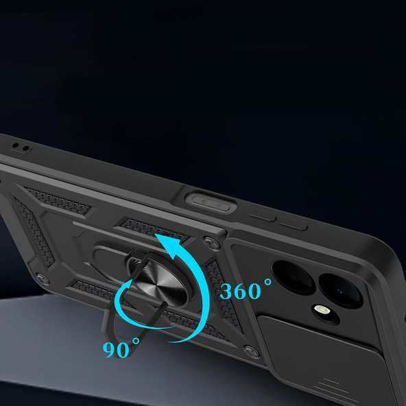 Zore Galaxy ile uyumlu A07 Kılıf Magnetik Standlı Kamera Korumalı Sürgülü Vega Kapak - 6