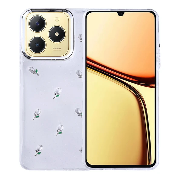 Zore Realme ile uyumlu C61 Kılıf Airbag Tasarımlı Simli Şeffaf Kutup Kapak - 4