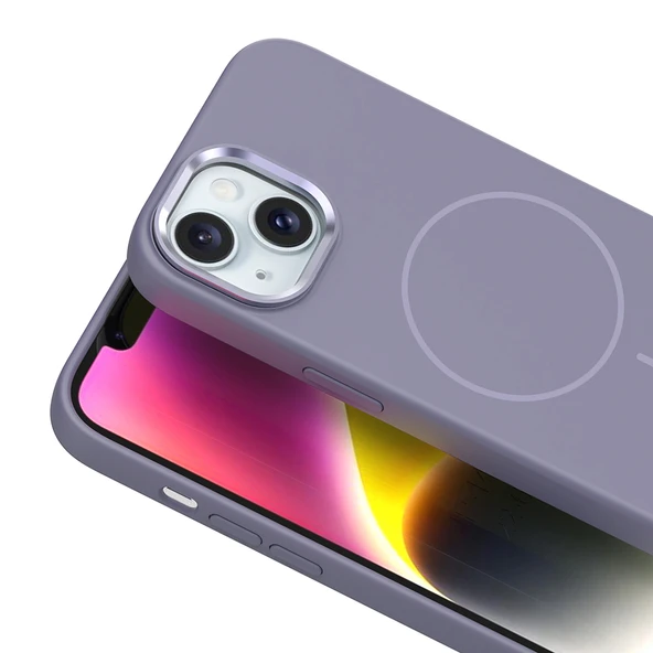 Zore Apple ile uyumlu iPhone 14 Kılıf M-Safe Şarj Özellikli Metal Kamera Çerçeveli Edi Silikon Kapak - Resim 5