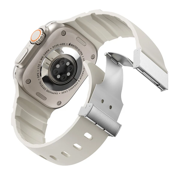 Apple Watch 44mm Zore KRD-145 Metal Tokalı Silikon Kordon - 5