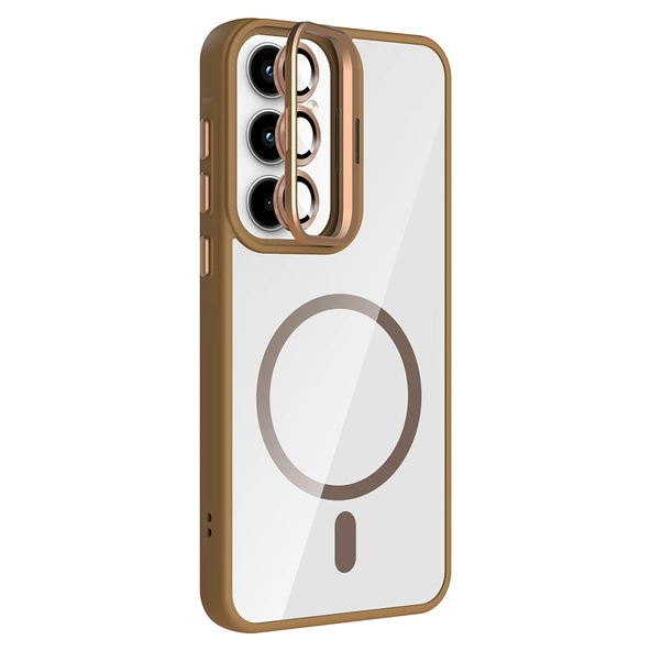 Zore Galaxy ile uyumlu A35 Kılıf Standlı ve Kamera Lens Hediyeli M-Safe Şarj Özellikli Etro Kapak - 10