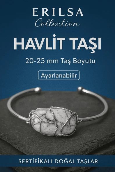Sertifikalı Doğal Havlit Taşı Gümüş Kaplama Ayarlanabilir Bileklik – Sakinlik ve Huzur ürün görseli