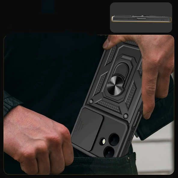 Zore Galaxy ile uyumlu A07 Kılıf Magnetik Standlı Kamera Korumalı Sürgülü Vega Kapak - 8