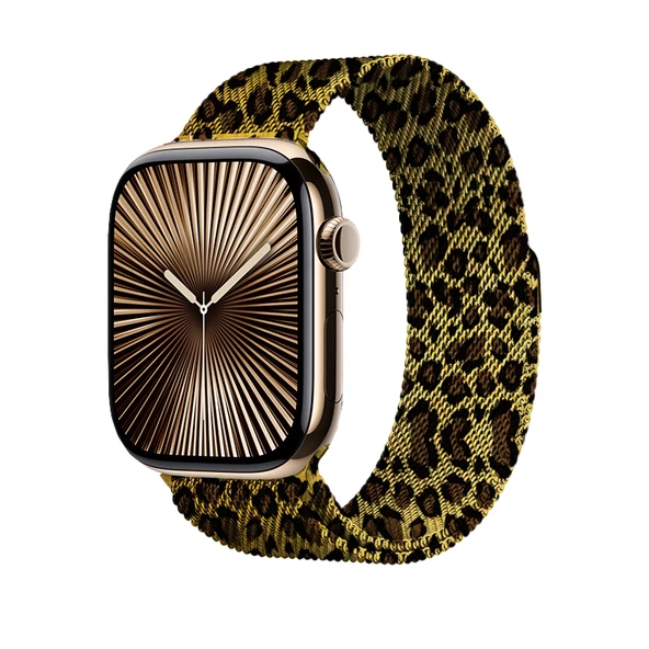 Apple Watch 44mm Zore KRD-01 Leopar Desenli Metal Kordon ürün görseli 1