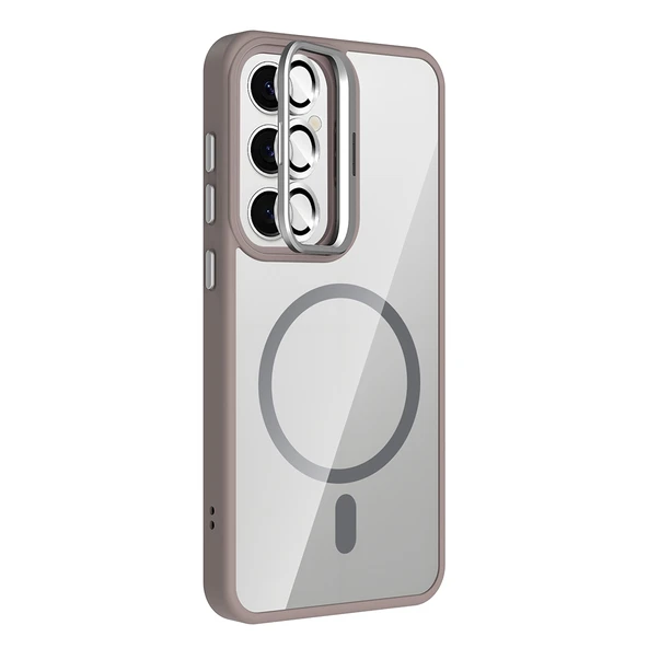 Galaxy S25 Kılıf Standlı ve Kamera Lens Hediyeli M-Safe Şarj Özellikli Zore Etro Kapak - Resim 6