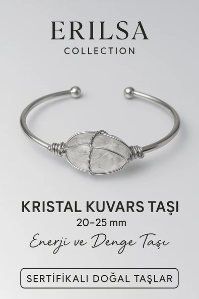 Sertifikalı Doğal Kristal Kuvars Taşı Gümüş Kaplama Ayarlanabilir Bileklik – Saflık ve Enerji ürün görseli