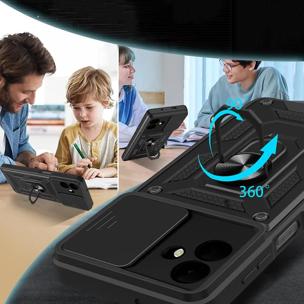 Zore Galaxy ile uyumlu A07 Kılıf Magnetik Standlı Kamera Korumalı Sürgülü Vega Kapak - 9