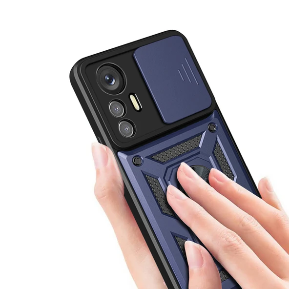 Zore Xiaomi ile uyumlu Mi 12 Lite Kılıf Magnetik Standlı Kamera Korumalı Sürgülü Vega Kapak - 4