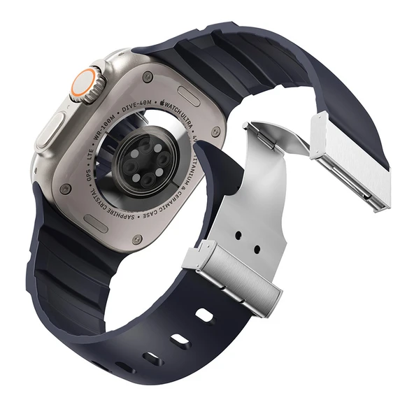 Apple Watch 10 46mm Zore KRD-145 Metal Tokalı Silikon Kordon - 12