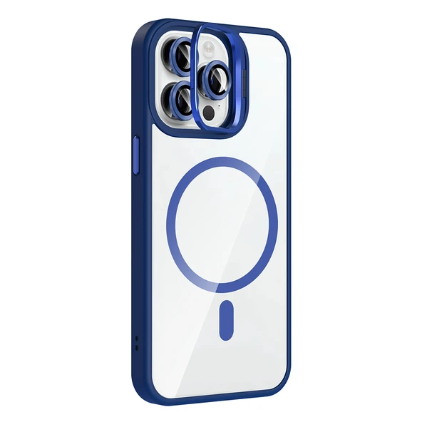 Zore Apple ile uyumlu iPhone 14 Pro Max Kılıf Standlı ve Kamera Lens Hediyeli M-Safe Şarj Özellikli Etro Kapak - Resim 4