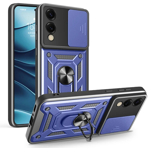 Zore Galaxy ile uyumlu S25 Edge Kılıf Magnetik Standlı Kamera Korumalı Sürgülü Vega Kapak - 1