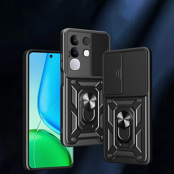 Zore Vivo ile uyumlu Y29 4G Kılıf Magnetik Standlı Kamera Korumalı Sürgülü Vega Kapak - 2