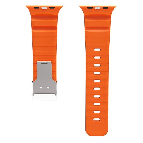 Apple Watch 10 46mm Zore KRD-145 Metal Tokalı Silikon Kordon - 2