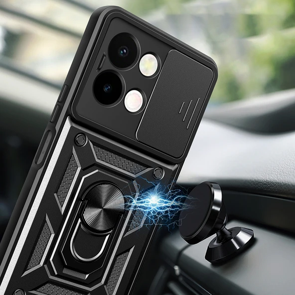 Zore Vivo ile uyumlu Y28 Kılıf Magnetik Standlı Kamera Korumalı Sürgülü Vega Kapak - 3