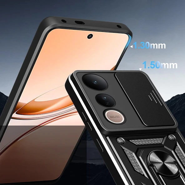 Zore Vivo ile uyumlu V50 Lite 4G Kılıf Magnetik Standlı Kamera Korumalı Sürgülü Vega Kapak - 3