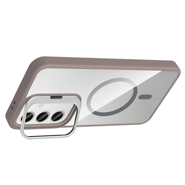 Galaxy S25 Kılıf Standlı ve Kamera Lens Hediyeli M-Safe Şarj Özellikli Zore Etro Kapak - Resim 7