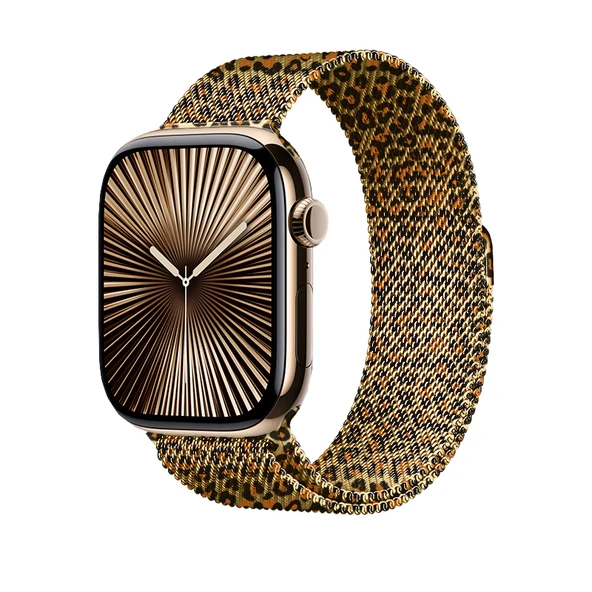Apple Watch 44mm Zore KRD-01 Leopar Desenli Metal Kordon - Resim 6