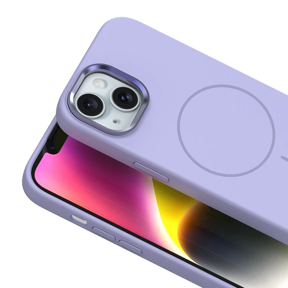 Zore Apple ile uyumlu iPhone 14 Kılıf M-Safe Şarj Özellikli Metal Kamera Çerçeveli Edi Silikon Kapak - Resim 6