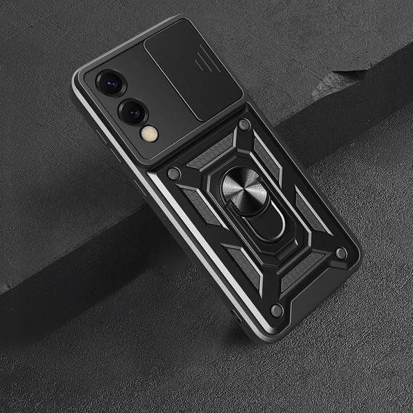 Zore Galaxy ile uyumlu S25 Edge Kılıf Magnetik Standlı Kamera Korumalı Sürgülü Vega Kapak - 6