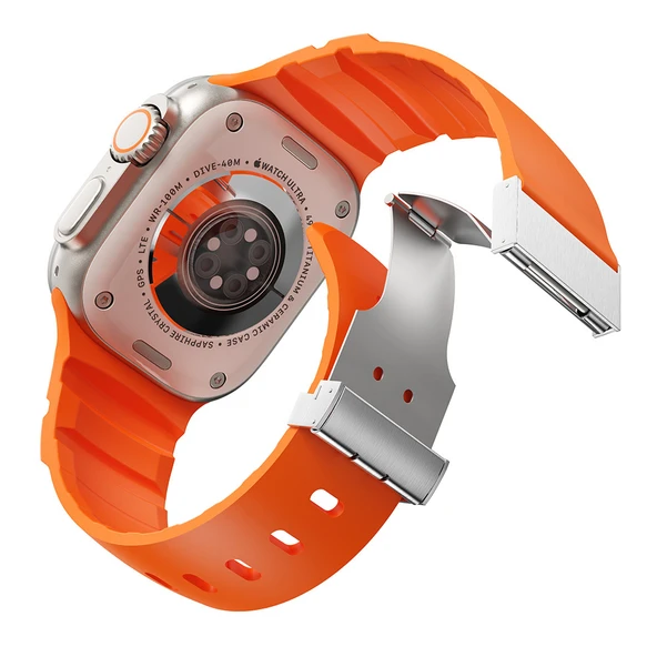 Apple Watch 10 46mm Zore KRD-145 Metal Tokalı Silikon Kordon - 4