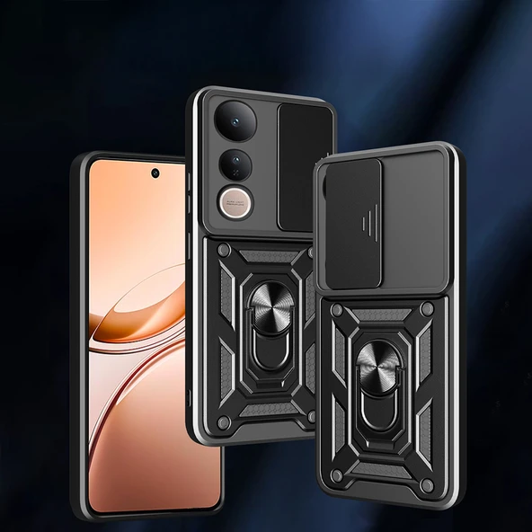 Zore Vivo ile uyumlu V50 Lite 4G Kılıf Magnetik Standlı Kamera Korumalı Sürgülü Vega Kapak - 2
