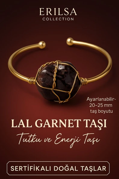 Sertifikalı Doğal Lal Garnet Taşı Ayarlanabilir 24K Altın Kaplama Bileklik 20-25 mm ürün görseli