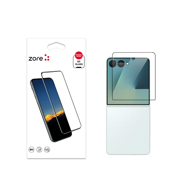 Zore Galaxy ile uyumlu Z Flip 7 Kenarları Kırılmaya Dayanıklı Cam Ekran Koruyucu