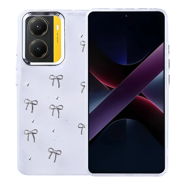 Zore Xiaomi ile uyumlu Poco X7 Pro Kılıf Airbag Tasarımlı Simli Şeffaf Kutup Kapak - 2